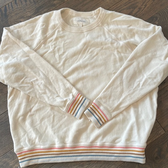 THE GREAT. Tops - The Great college sweatshirt with striped cuffs